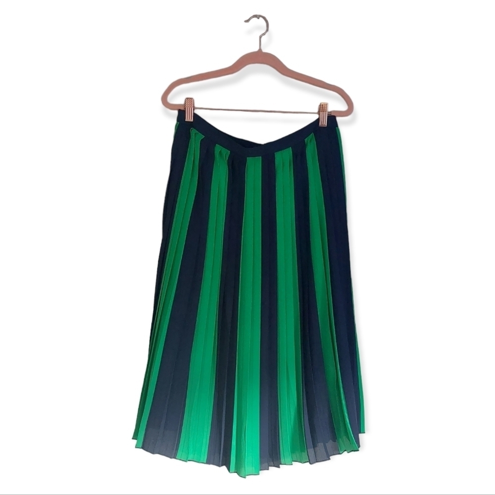 J. Crew Midi length skirt pleated green black petite women's size. 10 10P - Picture 4 of 7